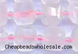 CCU1301 15 inches 9mm - 10mm faceted cube rose quartz beads