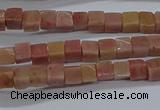 CCU308 15.5 inches 4*4mm cube pink wooden jasper beads wholesale