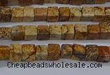 CCU309 15.5 inches 4*4mm cube picture jasper beads wholesale