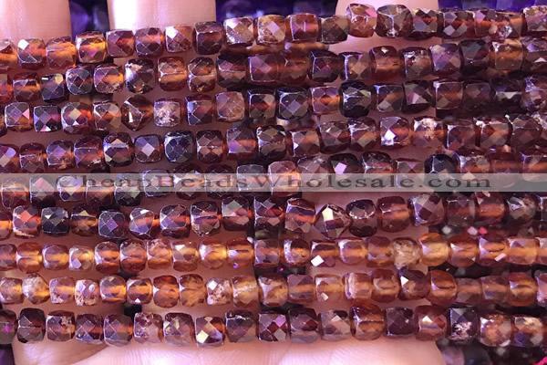 CCU813 15 inches 4mm faceted cube orange garnet beads