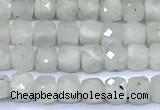 CCU870 15 inches 4mm faceted cube white moonstone beads