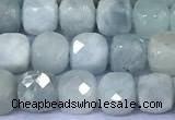 CCU872 15 inches 4mm faceted cube aquamarine beads