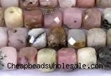 CCU905 15 inches 5mm - 6mm faceted cube pink opal beads