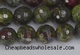 CDB323 15.5 inches 10mm faceted round dragon blood jasper beads