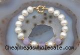 CFB1006 Hand-knotted 9mm - 10mm potato white freshwater pearl & lavender amethyst bracelet