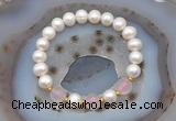 CFB1008 9mm - 10mm potato white freshwater pearl & rose quartz stretchy bracelet