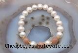 CFB1023 9mm - 10mm potato white freshwater pearl & moonstone stretchy bracelet