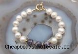 CFB1051 Hand-knotted 9mm - 10mm potato white freshwater pearl & dogtooth amethyst bracelet