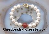 CFB1078 Hand-knotted 9mm - 10mm potato white freshwater pearl & red agate bracelet