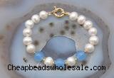 CFB1088 Hand-knotted 9mm - 10mm potato white freshwater pearl & candy jade bracelet