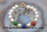 CFB1097 Hand-knotted 9mm - 10mm potato white freshwater pearl & colorful candy jade bracelet