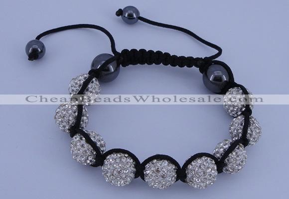 CFB560 12mm round rhinestone with hematite beads adjustable bracelet