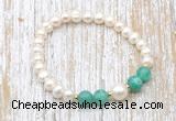 CFB610 6-7mm potato white freshwater pearl & peafowl agate stretchy bracelet