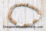 CFB738 faceted rondelle picture jasper & potato white freshwater pearl stretchy bracelet