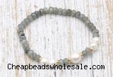 CFB750 faceted rondelle labradorite & potato white freshwater pearl stretchy bracelet