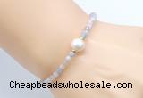 CFB808 4mm faceted round morganite & potato white freshwater pearl bracelet