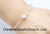 CFB821 4mm faceted round pink aventurine & potato white freshwater pearl bracelet