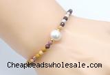 CFB840 4mm faceted round mookaite & potato white freshwater pearl bracelet