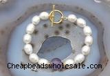 CFB909 Hand-knotted 9mm - 10mm rice white freshwater pearl & amethyst bracelet