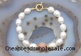 CFB912 Hand-knotted 9mm - 10mm rice white freshwater pearl & moonstone bracelet