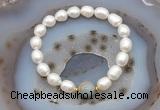 CFB925 9mm - 10mm rice white freshwater pearl & serpentine jasper stretchy bracelet