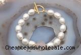 CFB933 Hand-knotted 9mm - 10mm rice white freshwater pearl & rose quartz bracelet