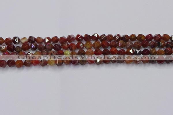 CFC306 15.5 inches 6mm faceted nuggets dyed coral jade beads