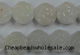 CFG885 15.5 inches 14mm carved flower white jade gemstone beads