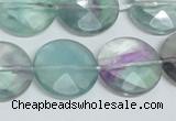 CFL320 15.5 inches 20mm faceted coin natural fluorite beads