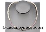 CFN100 potato white freshwater pearl & rose quartz necklace, 16 - 24 inches