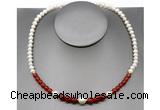 CFN108 potato white freshwater pearl & red agate necklace, 16 - 24 inches
