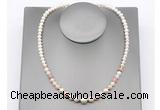 CFN122 potato white freshwater pearl & pink opal necklace, 16 - 24 inches
