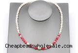 CFN126 potato white freshwater pearl & red banded agate necklace, 16 - 24 inches
