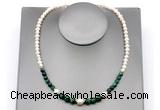 CFN131 potato white freshwater pearl & green tiger eye necklace, 16 - 24 inches