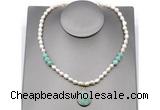 CFN153 baroque white freshwater pearl & amazonite necklace with pendant