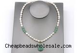 CFN156 baroque white freshwater pearl & green aventurine necklace with pendant