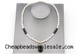 CFN160 baroque white freshwater pearl & smoky quartz necklace with pendant