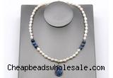 CFN165 baroque white freshwater pearl & dumortierite necklace with pendant