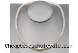 CFN201 4*6mm faceted rondelle pink aventurine & potato white freshwater pearl necklace