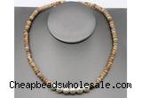 CFN209 4*6mm faceted rondelle picture jasper & potato white freshwater pearl necklace