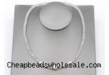 CFN229 4*6mm faceted rondelle rose quartz & potato white freshwater pearl necklace