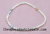 CFN502 Potato white freshwater pearl & morganite necklace, 16 - 24 inches