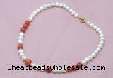 CFN511 Potato white freshwater pearl & fire agate necklace, 16 - 24 inches