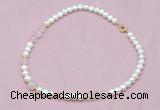 CFN517 9mm - 10mm potato white freshwater pearl & rose quartz necklace