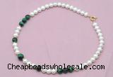 CFN528 9mm - 10mm potato white freshwater pearl & green tiger eye necklace