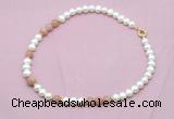 CFN536 9mm - 10mm potato white freshwater pearl & moonstone necklace