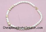 CFN559 9mm - 10mm potato white freshwater pearl & white fossil jasper necklace