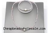 CFN608 4mm faceted round morganite & potato white freshwater pearl jewelry set