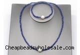 CFN618 4mm faceted round lapis lazuli & potato white freshwater pearl jewelry set