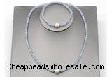 CFN619 4mm faceted round blue angel skin & potato white freshwater pearl jewelry set